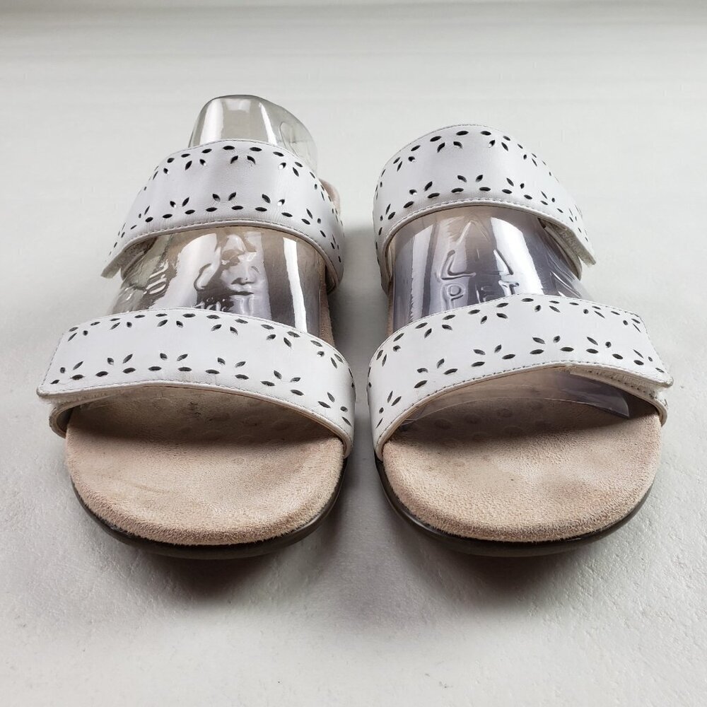 Vionic Randi Strappy Leather Sandal Womens 10 White Slide Adjustable Slip On - Picture 4 of 11
